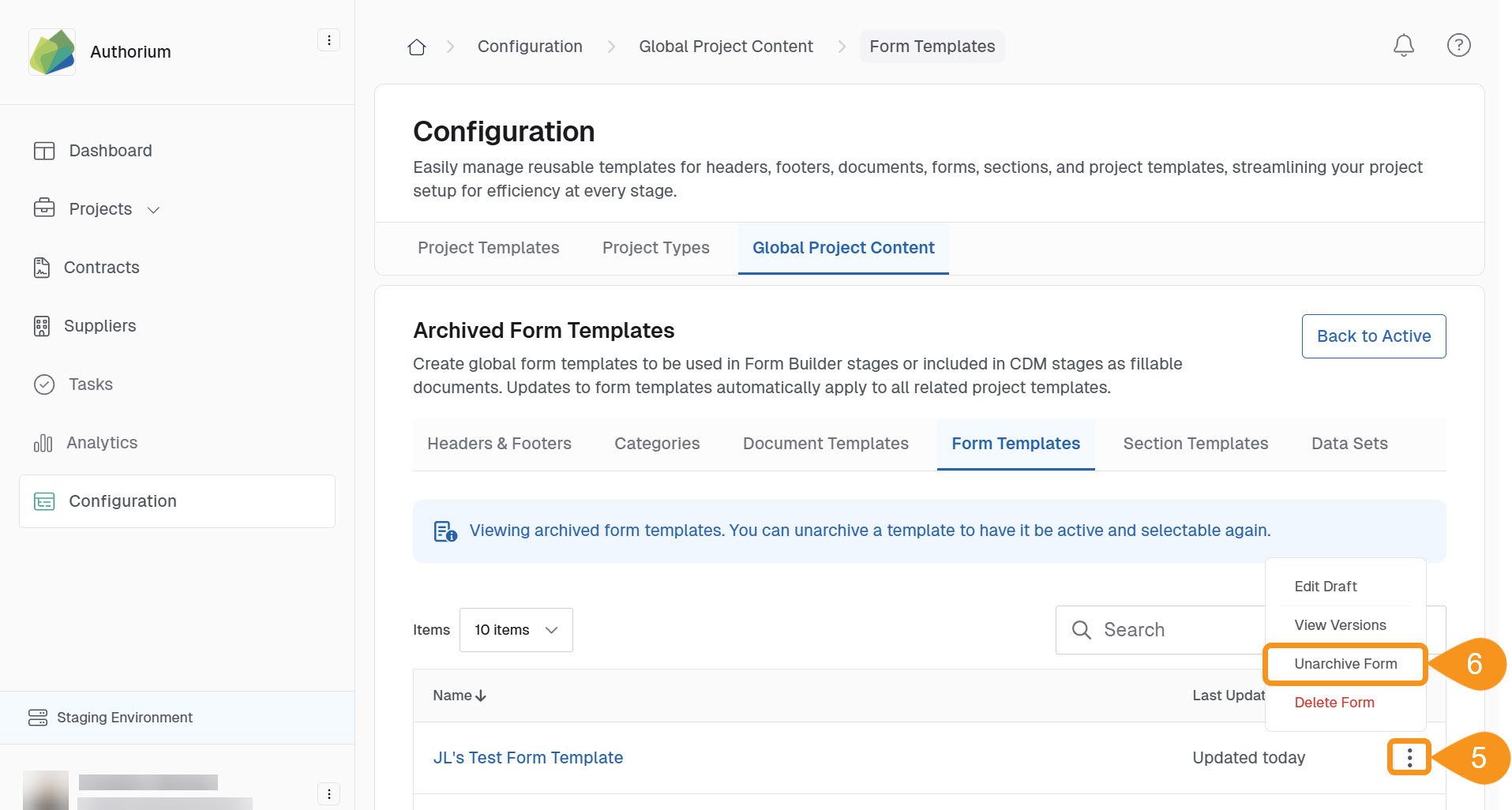 Restore Archived Form Template 2