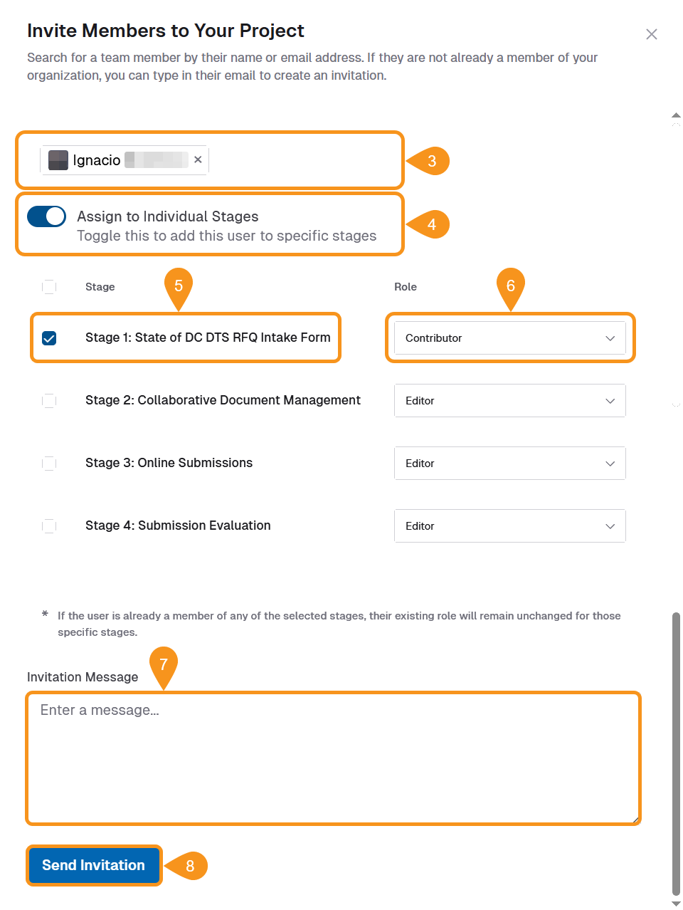 asign member to stage